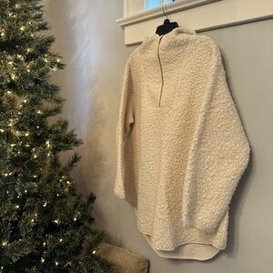 H&M Sherpa Boucle Teddy oversized cream quarter zip hoodie tunic